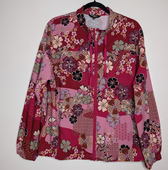 Johnny Was Active Yama Track Jacket Floral Pink Zip Up Athleisure | M - Picture 2 of 6
